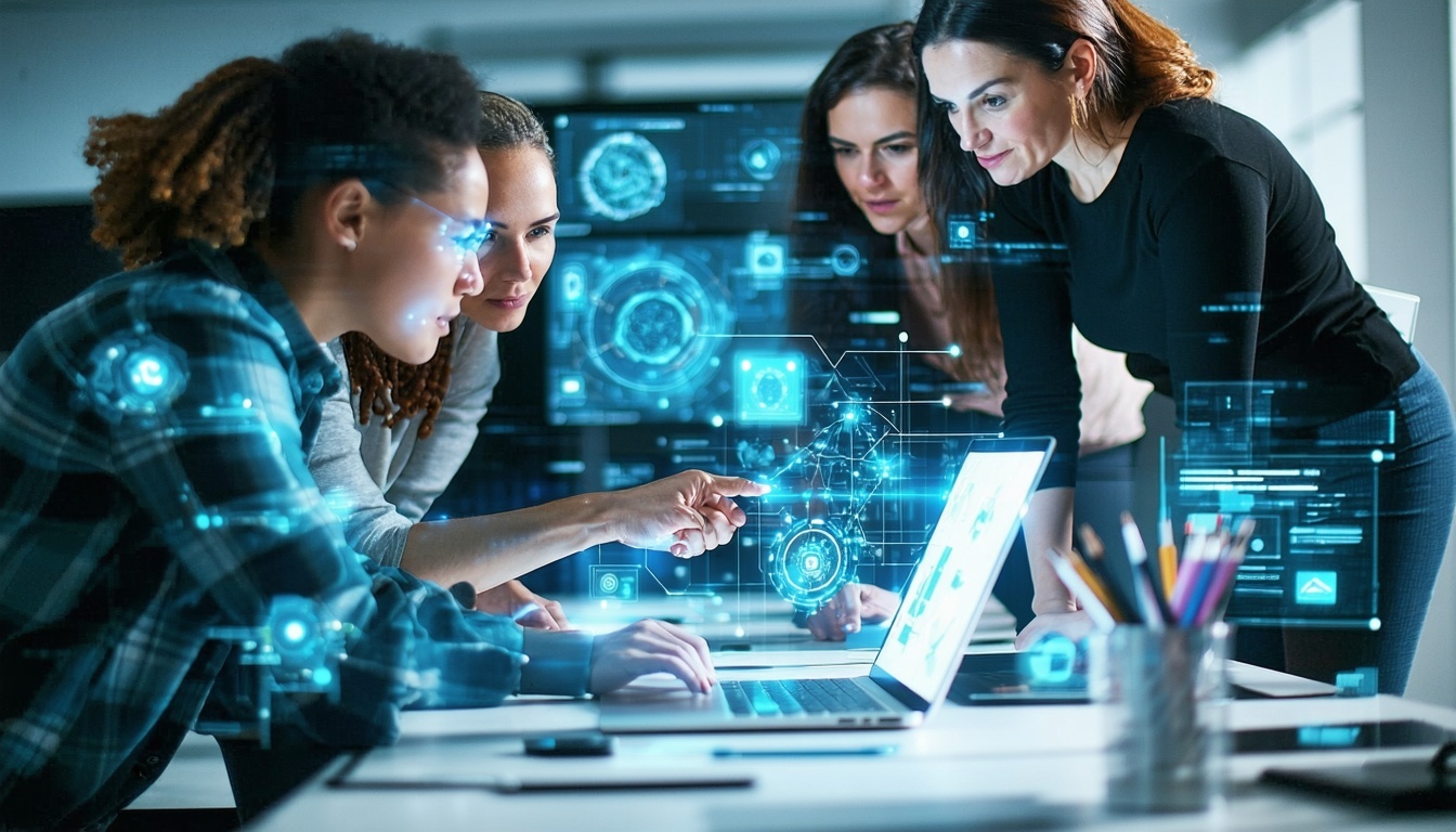 Team collaborating with AI-powered task management tools